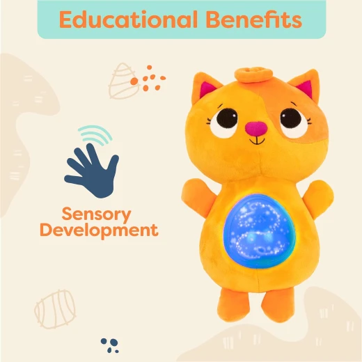 B. Toys, Musical Plush Cat Twinkle Tummies for Babies 6 Months and Up with 6 Soothing Lullabies Light-Up Belly Night Light Bedtime Comfort Toy - B. toys - Image 2