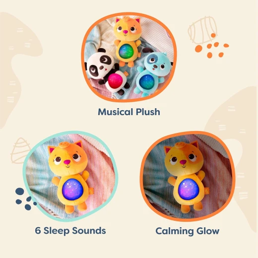 B. Toys, Musical Plush Cat Twinkle Tummies for Babies 6 Months and Up with 6 Soothing Lullabies Light-Up Belly Night Light Bedtime Comfort Toy - B. toys - Image 3