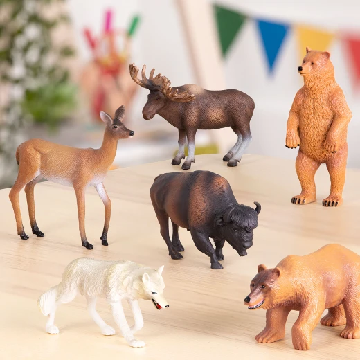 Terra, North American Animals Assortment 6-pc Hand-Painted Durable Plastic Figurines for Kids Ages 3+ Wildlife Educational Toy Set - Terra - Image 2