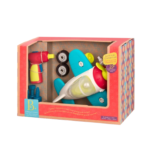 B. Toys, Happy Cruisers Take Apart Airplane STEM Building Toy With Electric Drill Spinning Propeller Rolling Wheels And Movable Parts Construction Playset For Kids 3 Years Plus