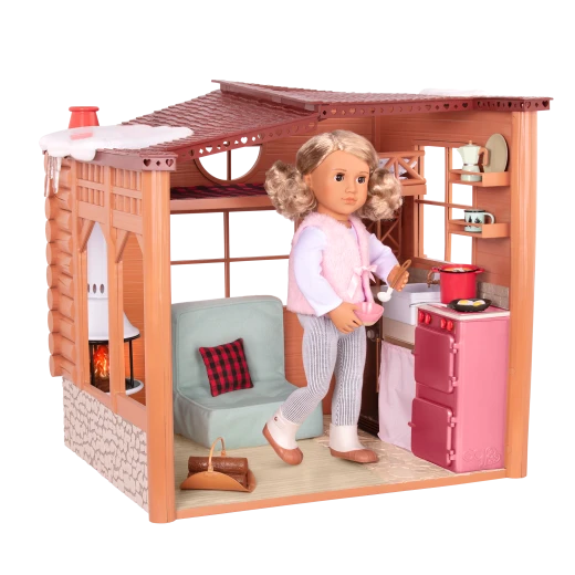 Our Generation, Cozy Cabin Dollhouse Playset for Kids Ages 3+ 18" Doll Accessories 26 Piece Holiday Furniture Lights Sound Fireplace - Our Generation - Image 2