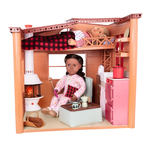 Our Generation, Cozy Cabin Dollhouse Playset for Kids Ages 3+ 18" Doll Accessories 26 Piece Holiday Furniture Lights Sound Fireplace - Our Generation - Image 4
