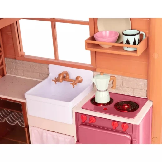 Our Generation, Cozy Cabin Dollhouse Playset for Kids Ages 3+ 18" Doll Accessories 26 Piece Holiday Furniture Lights Sound Fireplace - Our Generation - Image 7