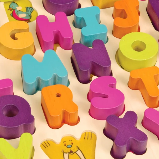 B.Toys Alpha B. tical Wooden Alphabet Puzzle for Toddlers with 26 Chunky Letter Pieces, Educational ABC Learning Puzzle Toy for Letter Recognition, Shape Sorting, Fine Motor Skills Development for Kids 18 Months+ - B. toys - Image 2