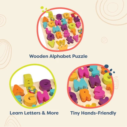 B.Toys Alpha B. tical Wooden Alphabet Puzzle for Toddlers with 26 Chunky Letter Pieces, Educational ABC Learning Puzzle Toy for Letter Recognition, Shape Sorting, Fine Motor Skills Development for Kids 18 Months+ - B. toys - Image 5