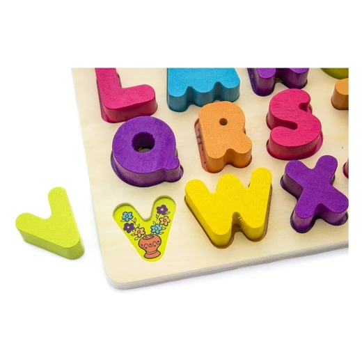 B.Toys Alpha B. tical Wooden Alphabet Puzzle for Toddlers with 26 Chunky Letter Pieces, Educational ABC Learning Puzzle Toy for Letter Recognition, Shape Sorting, Fine Motor Skills Development for Kids 18 Months+ - B. toys - Image 6