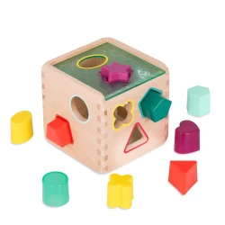 B. Toys, Wonder Cube Wooden Shape Sorter Storage Box With 9 Colorful Shapes Educational Matching Sorting Toy For Toddlers 18 Months Plus