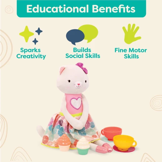 B. Toys, Tippy Toes Cali Cat Tea Party Playset With Plush Cat Doll Board Book Tea Cups Cupcakes And Pretend Play Accessories For Kids 2 Years Plus - B. toys - Image 2