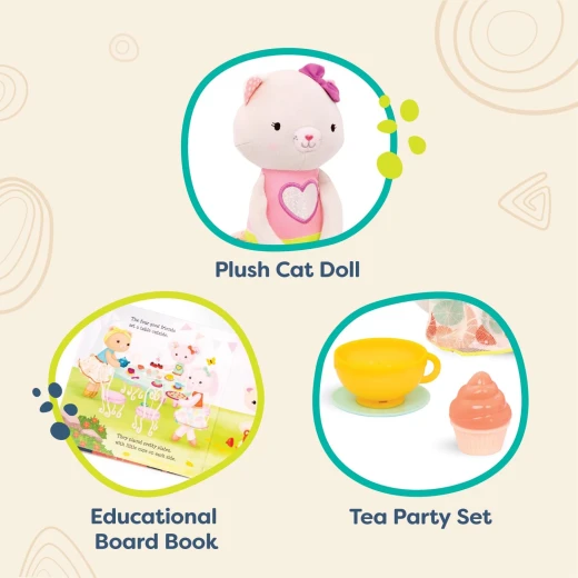 B. Toys, Tippy Toes Cali Cat Tea Party Playset With Plush Cat Doll Board Book Tea Cups Cupcakes And Pretend Play Accessories For Kids 2 Years Plus - B. toys - Image 3