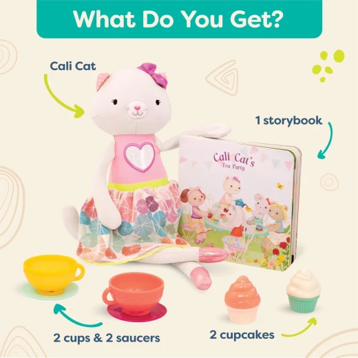 B. Toys, Tippy Toes Cali Cat Tea Party Playset With Plush Cat Doll Board Book Tea Cups Cupcakes And Pretend Play Accessories For Kids 2 Years Plus - B. toys - Image 4