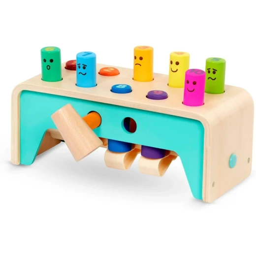 Battat, Pound and Count Wooden Bench 10-Peg Educational Toy for Toddlers Ages 1+ with Colorful Pegs Tiny Hands-Friendly Hammer Storage Slots to Learn Colors Numbers Emotions and Cause-and-Effect Skills - Battat - Image 3