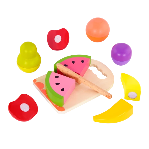 B. Toys, Wooden Toy Fruits Chop ‘n’ Play Set for Kids 2 Years and Up with 6 Sliceable Fruits Safe Wooden Knife Cutting Board Crunch Sound Pretend Play Educational Kitchen - B. toys - Image 4