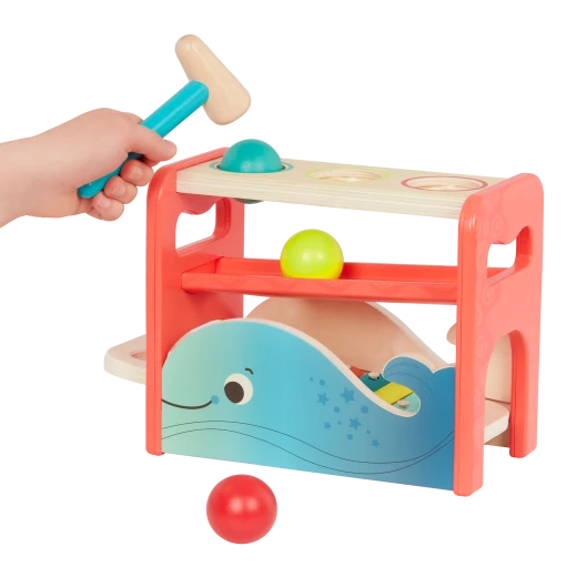 B. Toys, Pounding Bench and Xylophone Xylo-Pound Whale for Toddlers 12 Months and Up with Wooden Hammer 3 Balls Whale-Inspired Musical Toy Removable Colorful Xylophone Educational Play - B. toys - Image 6
