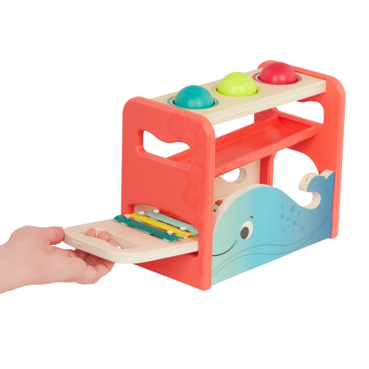 B. Toys, Pounding Bench and Xylophone Xylo-Pound Whale for Toddlers 12 Months and Up with Wooden Hammer 3 Balls Whale-Inspired Musical Toy Removable Colorful Xylophone Educational Play - B. toys - Image 8