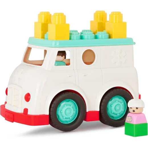 Battat, Locbloc Ambulance 8-Piece Build-On Playset with Toy Ambulance Build Surfaces 2 Figurines 5 Colorful Blocks Compatible with Major Brands Educational Construction Toy for Toddlers Ages 12 Months and Up - Battat - Image 2