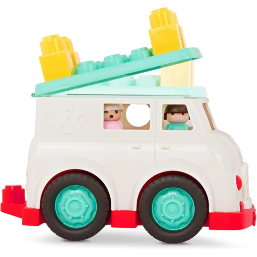 Battat, Locbloc Ambulance 8-Piece Build-On Playset with Toy Ambulance Build Surfaces 2 Figurines 5 Colorful Blocks Compatible with Major Brands Educational Construction Toy for Toddlers Ages 12 Months and Up - Battat - Image 3
