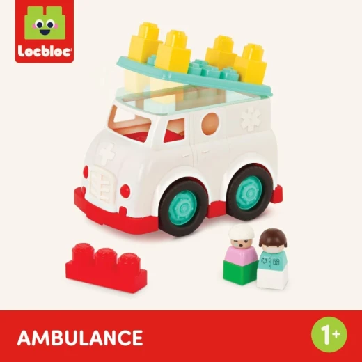 Battat, Locbloc Ambulance 8-Piece Build-On Playset with Toy Ambulance Build Surfaces 2 Figurines 5 Colorful Blocks Compatible with Major Brands Educational Construction Toy for Toddlers Ages 12 Months and Up - Battat - Image 5