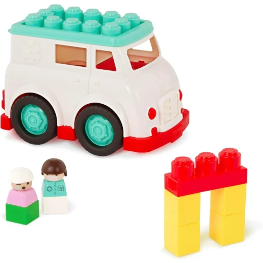 Battat, Locbloc Ambulance 8-Piece Build-On Playset with Toy Ambulance Build Surfaces 2 Figurines 5 Colorful Blocks Compatible with Major Brands Educational Construction Toy for Toddlers Ages 12 Months and Up - Battat - Image 7