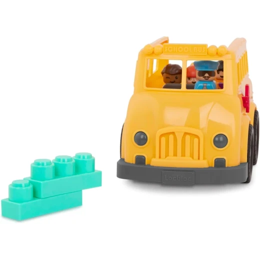 Battat, Locbloc School Bus 8-Piece Construction Playset for Toddlers Ages 12 Months and Up with Build-On Surfaces 5 Figurines 2 Colorful Blocks Compatible with Major Brands Educational Vehicle Toy Creative Role-Play and Imaginative Building - Battat - Image 2