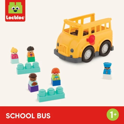 Battat, Locbloc School Bus 8-Piece Construction Playset for Toddlers Ages 12 Months and Up with Build-On Surfaces 5 Figurines 2 Colorful Blocks Compatible with Major Brands Educational Vehicle Toy Creative Role-Play and Imaginative Building - Battat - Image 3