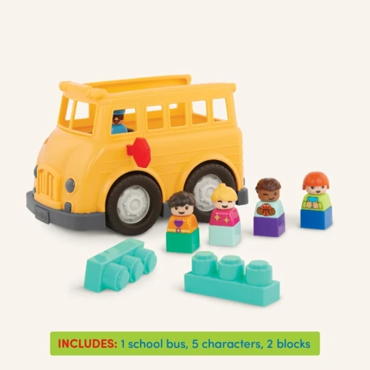 Battat, Locbloc School Bus 8-Piece Construction Playset for Toddlers Ages 12 Months and Up with Build-On Surfaces 5 Figurines 2 Colorful Blocks Compatible with Major Brands Educational Vehicle Toy Creative Role-Play and Imaginative Building - Battat - Image 5
