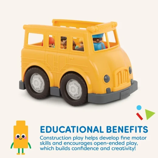 Battat, Locbloc School Bus 8-Piece Construction Playset for Toddlers Ages 12 Months and Up with Build-On Surfaces 5 Figurines 2 Colorful Blocks Compatible with Major Brands Educational Vehicle Toy Creative Role-Play and Imaginative Building - Battat - Image 6