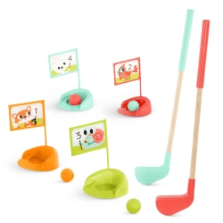 B. Toys, Hole In Fun Kids Golf Set With 15 Pieces Wooden Clubs Balls Putting Cups Numbered Flags And Storage Bag Outdoor Indoor Sports Toy For Kids 3 Years Plus