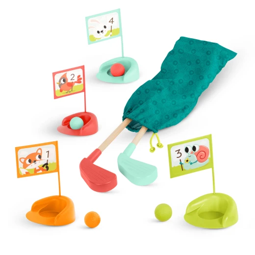 B. Toys, Hole In Fun Kids Golf Set With 15 Pieces Wooden Clubs Balls Putting Cups Numbered Flags And Storage Bag Outdoor Indoor Sports Toy For Kids 3 Years Plus - B. toys - Image 4