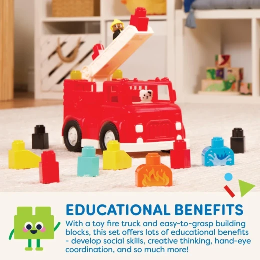 Battat, Locbloc Toy Fire Truck Construction Set for Toddlers 12 Months and Up with 17 Pieces Including Removable Ladder Firefighter and Dog Figurines Large Building Blocks Compatible with Major Brands Educational Pretend Play - Battat - Image 7