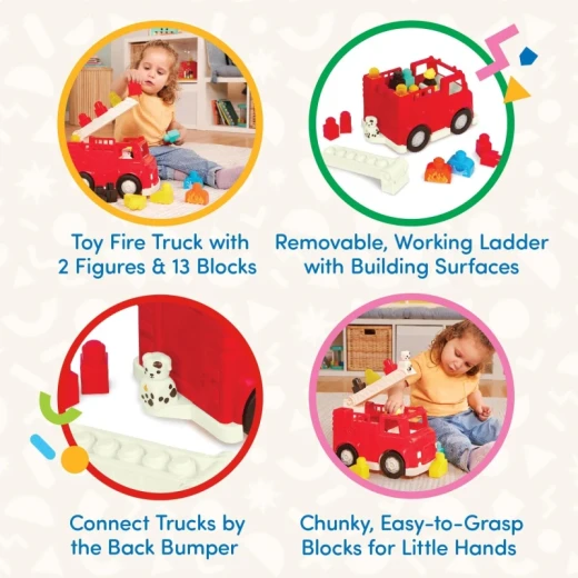 Battat, Locbloc Toy Fire Truck Construction Set for Toddlers 12 Months and Up with 17 Pieces Including Removable Ladder Firefighter and Dog Figurines Large Building Blocks Compatible with Major Brands Educational Pretend Play - Battat - Image 6
