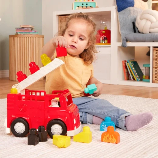 Battat, Locbloc Toy Fire Truck Construction Set for Toddlers 12 Months and Up with 17 Pieces Including Removable Ladder Firefighter and Dog Figurines Large Building Blocks Compatible with Major Brands Educational Pretend Play - Battat - Image 5