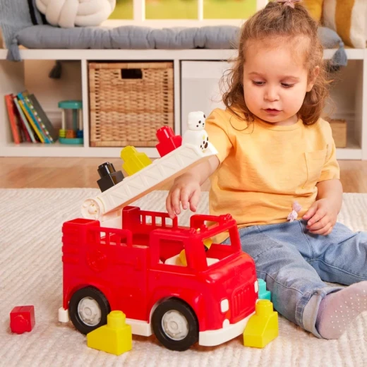Battat, Locbloc Toy Fire Truck Construction Set for Toddlers 12 Months and Up with 17 Pieces Including Removable Ladder Firefighter and Dog Figurines Large Building Blocks Compatible with Major Brands Educational Pretend Play - Battat - Image 4