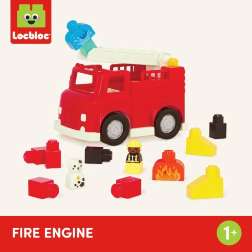 Battat, Locbloc Toy Fire Truck Construction Set for Toddlers 12 Months and Up with 17 Pieces Including Removable Ladder Firefighter and Dog Figurines Large Building Blocks Compatible with Major Brands Educational Pretend Play - Battat - Image 3