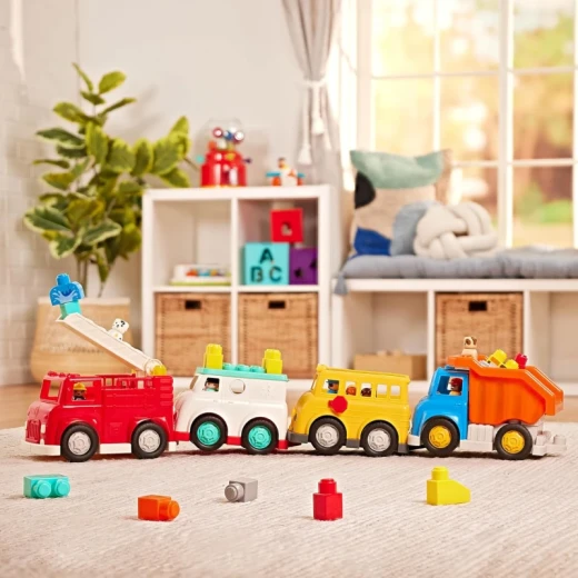 Battat, Locbloc Toy Fire Truck Construction Set for Toddlers 12 Months and Up with 17 Pieces Including Removable Ladder Firefighter and Dog Figurines Large Building Blocks Compatible with Major Brands Educational Pretend Play - Battat - Image 2