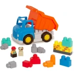 Battat Dump Truck Locbloc Building Toy for Kids 12+ Months, 17 Pieces with Removable Tilting Bucket, 2 Figures & 13 Colorful Blocks, Compatible with Major Building Block Brands - Battat