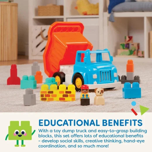 Battat Dump Truck Locbloc Building Toy for Kids 12+ Months, 17 Pieces with Removable Tilting Bucket, 2 Figures & 13 Colorful Blocks, Compatible with Major Building Block Brands - Battat - Image 3