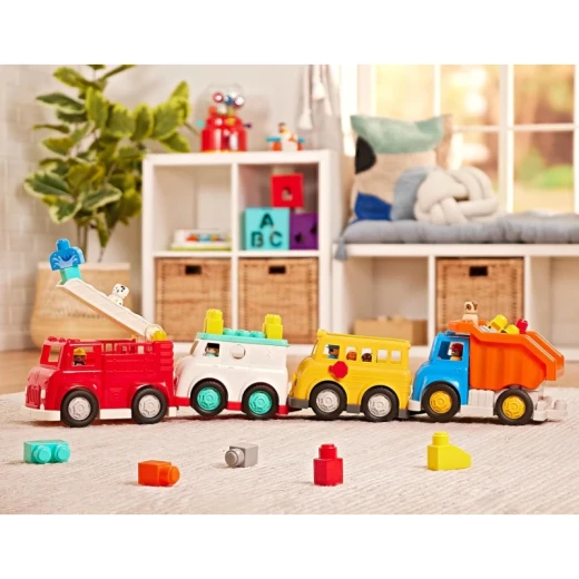 Battat Dump Truck Locbloc Building Toy for Kids 12+ Months, 17 Pieces with Removable Tilting Bucket, 2 Figures & 13 Colorful Blocks, Compatible with Major Building Block Brands - Battat - Image 5