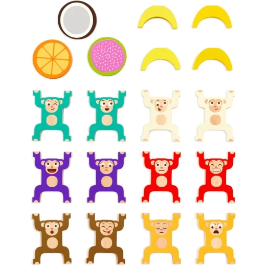 Battat Stacking Monkeys 19-Piece Wooden Educational Playset for Kids 3+, 12 Wooden Monkeys, 7 Fruit Pieces & Playbook with Stacking Games for Spatial Awareness, Motor Skills & Problem-Solving - Battat - Image 3