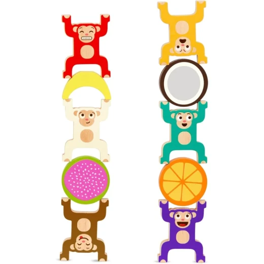 Battat Stacking Monkeys 19-Piece Wooden Educational Playset for Kids 3+, 12 Wooden Monkeys, 7 Fruit Pieces & Playbook with Stacking Games for Spatial Awareness, Motor Skills & Problem-Solving - Battat - Image 4