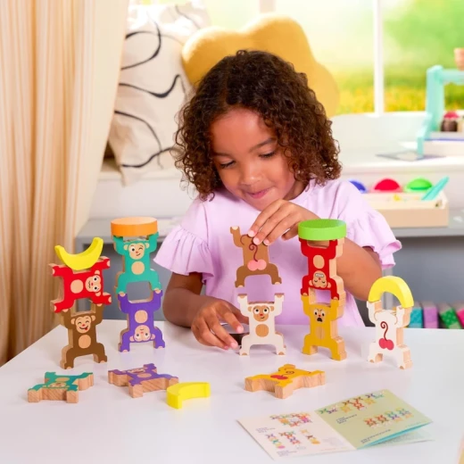 Battat Stacking Monkeys 19-Piece Wooden Educational Playset for Kids 3+, 12 Wooden Monkeys, 7 Fruit Pieces & Playbook with Stacking Games for Spatial Awareness, Motor Skills & Problem-Solving - Battat - Image 5
