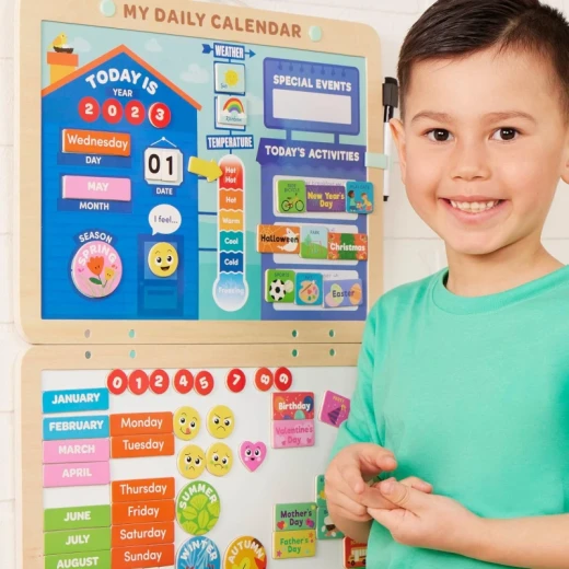 Battat I Can Plan Magnetic Calendar Playset for Kids Ages 3+, 82 Colorful Magnets for Days, Months, Weather & Seasons, Space-Themed Educational Toy for Organization and Learning Skills - Battat - Image 4