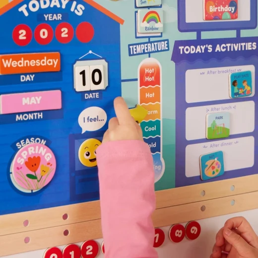 Battat I Can Plan Magnetic Calendar Playset for Kids Ages 3+, 82 Colorful Magnets for Days, Months, Weather & Seasons, Space-Themed Educational Toy for Organization and Learning Skills - Battat - Image 6