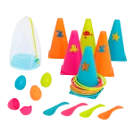 B. Toys, Ring Toss and Egg and Spoon Game Outdoor Games Galore Kids Party Yard Games Set Cones Rings Spoons Eggs Mesh Bag Active Play Toy For Kids 3 Years Plus Motor Skills Coordination Fun - B. toys