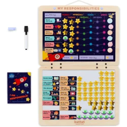 Battat I Am Responsible Magnetic Responsibility Chart Playset for Kids 3+, 92 Colorful Magnets for Personal, Communal & Social Goals, Space-Themed Educational Tool for Organization & Motivation