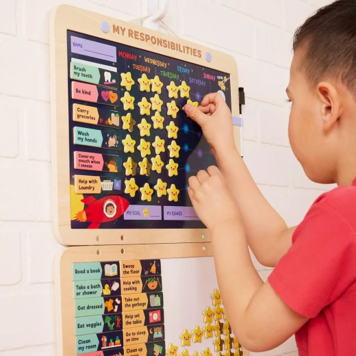 Battat I Am Responsible Magnetic Responsibility Chart Playset for Kids 3+, 92 Colorful Magnets for Personal, Communal & Social Goals, Space-Themed Educational Tool for Organization & Motivation - Battat - Image 4