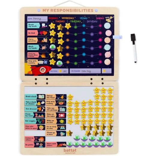 Battat I Am Responsible Magnetic Responsibility Chart Playset for Kids 3+, 92 Colorful Magnets for Personal, Communal & Social Goals, Space-Themed Educational Tool for Organization & Motivation - Battat - Image 5