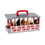 TERRA, Carry and Go Horse Stable Wooden Playset with 6 Horse Figurines Friesian Percheron Arabian Mare Spotted Saddle Akhal-Teke Shire Portable Stable Toy for Kids 3+ - Terra