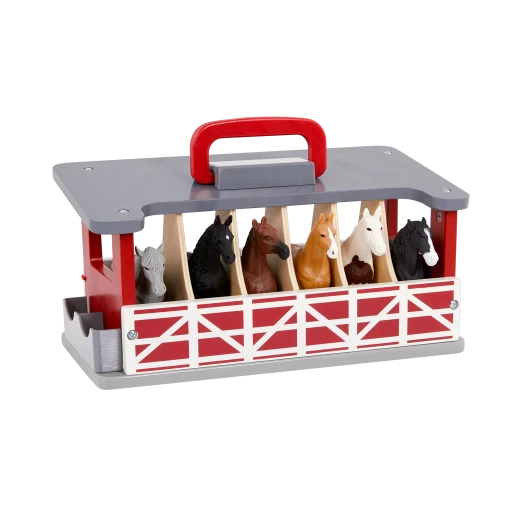TERRA, Carry and Go Horse Stable Wooden Playset with 6 Horse Figurines Friesian Percheron Arabian Mare Spotted Saddle Akhal-Teke Shire Portable Stable Toy for Kids 3+ TERRA, Carry and Go Horse Stable Wooden Playset with 6 Horse Figurines Friesian Percheron Arabian Mare Spotted Saddle Akhal-Teke Shire Portable Stable Toy for Kids 3+