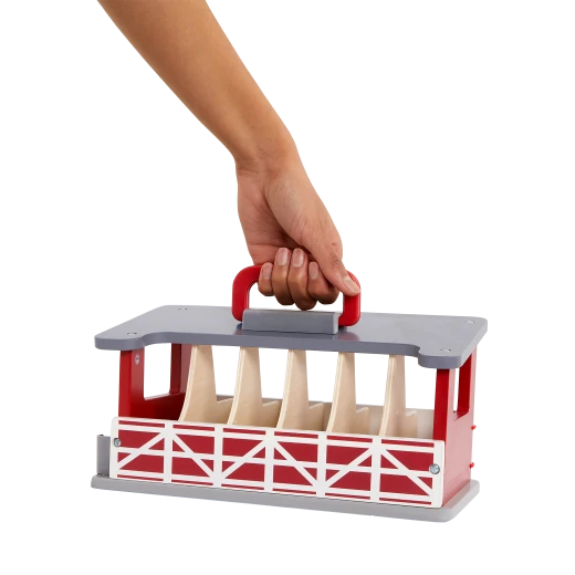 TERRA, Carry and Go Horse Stable Wooden Playset with 6 Horse Figurines Friesian Percheron Arabian Mare Spotted Saddle Akhal-Teke Shire Portable Stable Toy for Kids 3+ - Terra - Image 3