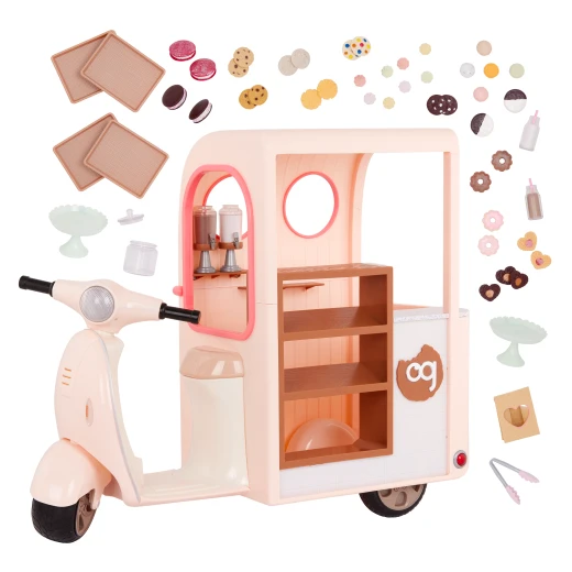 Our Generation, Chip Chip Hooray Cookie Cart Scooter Vehicle & 53-pc Play Food Accessories for Kids Ages 3+ 18" Doll Dessert Playset - Our Generation - Image 3